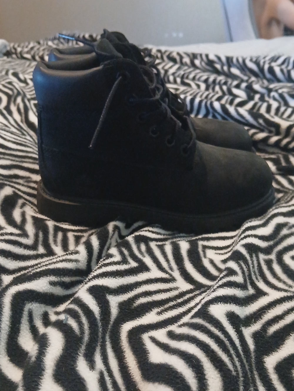 Little Boys Timberlands Black Lace-Up Work Boots